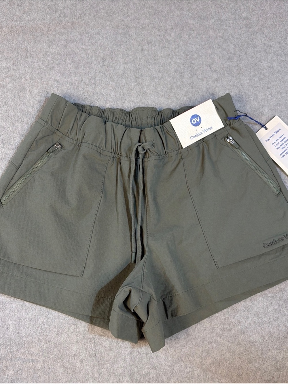 Outdoor Voices Olive Green Elastic Waist Athletic Shorts